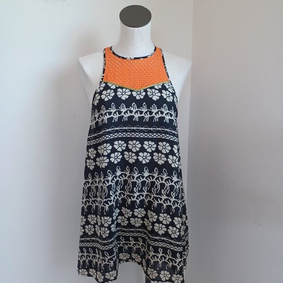THML Dress Black Floral Orange Back Zip Halter Racer Back Style Womens Small - Picture 6 of 14